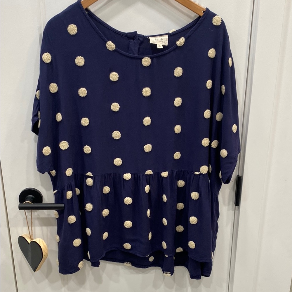 Perch by Blu Pepper Navy textured Polka Dot Top